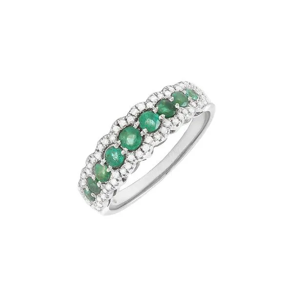 White 14 Karat Emerald and Diamond Fashion Ring