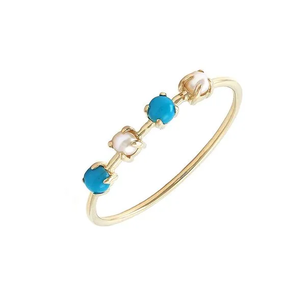 Yellow 14 Karat Turquoise and Pearl Fashion Ring Lee Ann's Fine Jewelry Russellville, AR