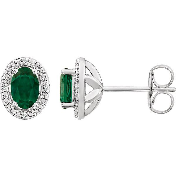 Sterling Silver Created Emerald and Diamond Earrings Lee Ann's Fine Jewelry Russellville, AR