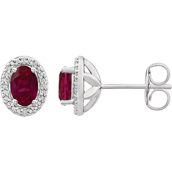 Lady's Sterling Silver Created Ruby & Diamond Earrings Lee Ann's Fine Jewelry Russellville, AR