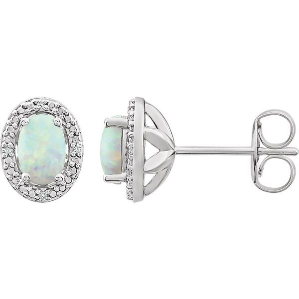 Lady's Sterling Silver Created Opal & Diamond Earrings Lee Ann's Fine Jewelry Russellville, AR