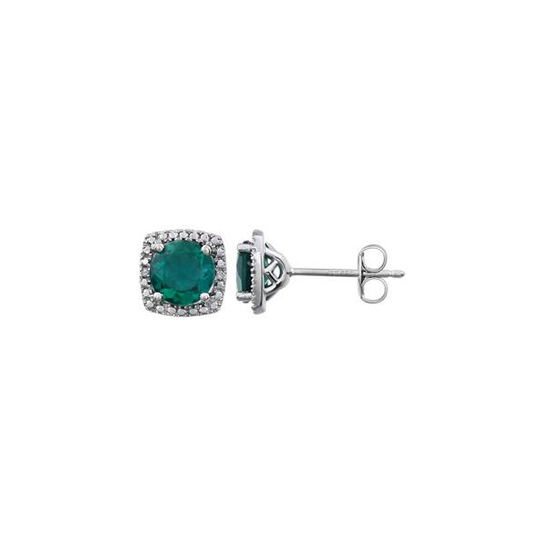 Sterling Silver Lab Created Emerald & Diamond Earrings Lee Ann's Fine Jewelry Russellville, AR