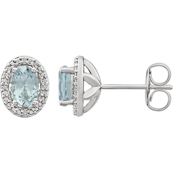 Lady's Sterling Silver Aquamarine and Diamond Earrings Lee Ann's Fine Jewelry Russellville, AR