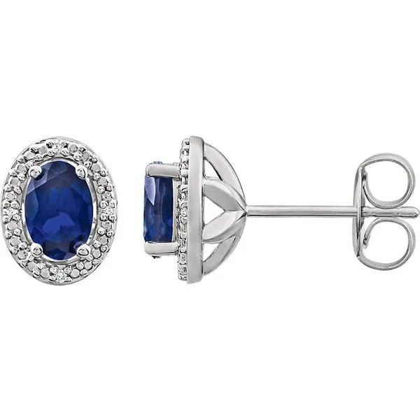 Sterling Silver Blue Created Sapphire And Diamond Earrings Lee Ann's Fine Jewelry Russellville, AR