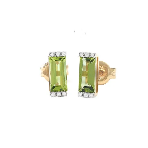 Yellow Gold Peridot And Diamond Bar Stud Earrings Lee Ann's Fine Jewelry Russellville, AR