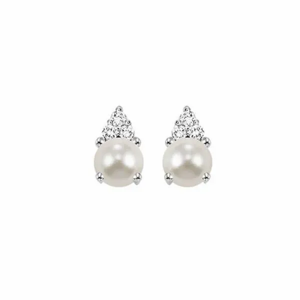 Lady's White 10 Karat Pearl and Diamond Earrings Lee Ann's Fine Jewelry Russellville, AR