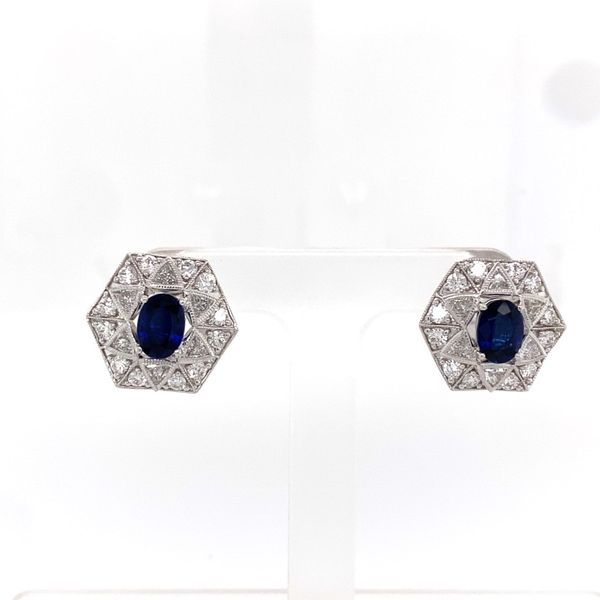 White 14 Karat Art Deco Style Sapphire and Diamond Earrings Lee Ann's Fine Jewelry Russellville, AR
