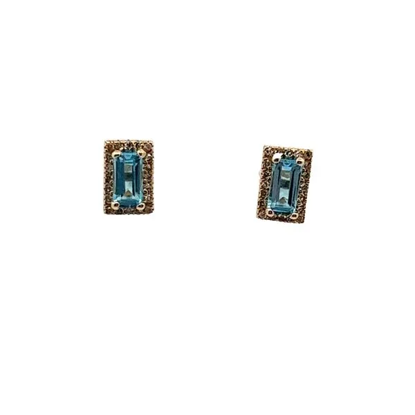 Lady's Yellow 10 Karat Earrings With Emerald Cut Blue Topazs And Diamonds Lee Ann's Fine Jewelry Russellville, AR