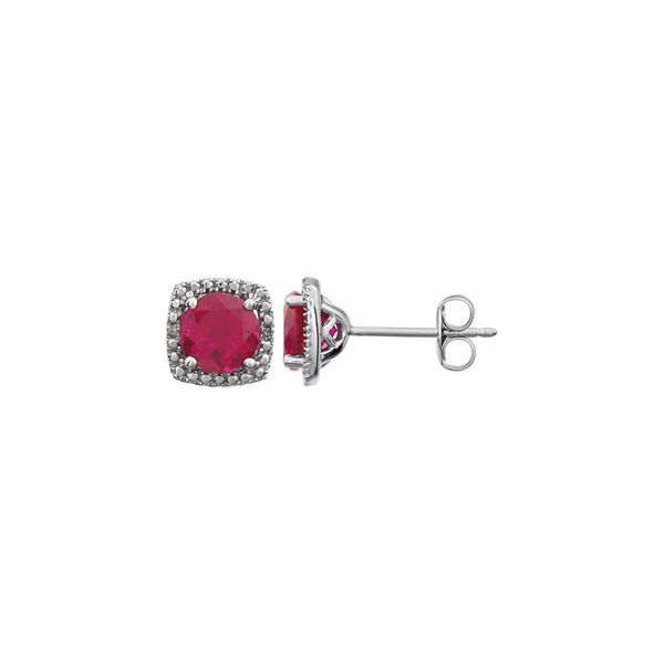 Sterling Silver Lab Created Ruby & Diamond Earrings Lee Ann's Fine Jewelry Russellville, AR