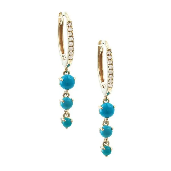 Yellow 14Kt Earrings With Round Turquoises And Diamonds Lee Ann's Fine Jewelry Russellville, AR