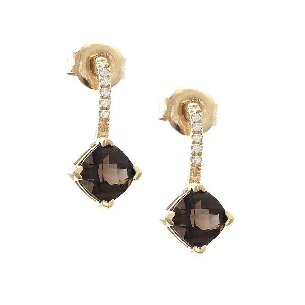 Yellow 14 Karat Smokey Quartz and Diamond Earrings Lee Ann's Fine Jewelry Russellville, AR