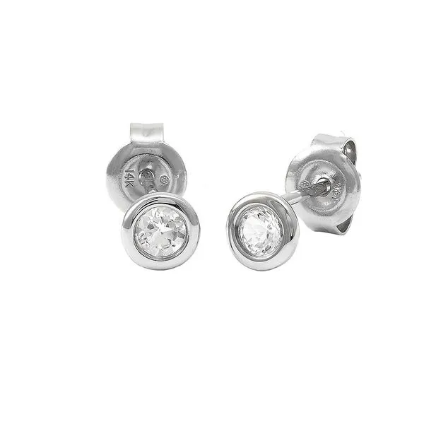 White 14Kt Bezel Earrings With Round White Topazs Lee Ann's Fine Jewelry Russellville, AR