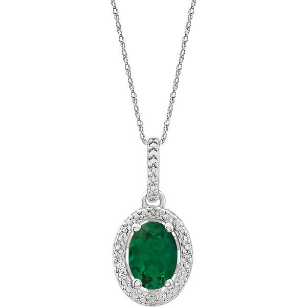 Sterling Silver Created Emerald & Diamond Pendant Lee Ann's Fine Jewelry Russellville, AR