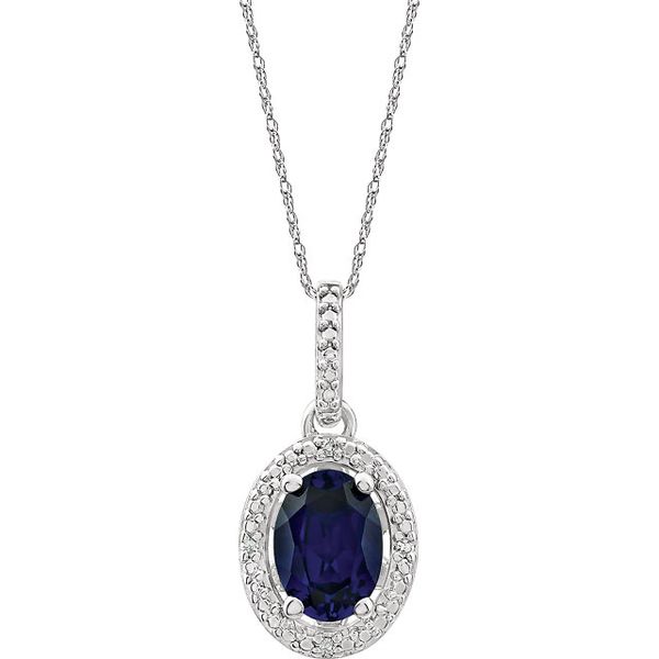 Sterling Silver Created Sapphire & Diamond Pendant Lee Ann's Fine Jewelry Russellville, AR