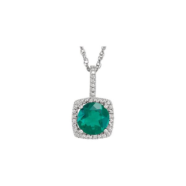 Sterling Silver Lab Created Emerald & Diamond Pendant Lee Ann's Fine Jewelry Russellville, AR