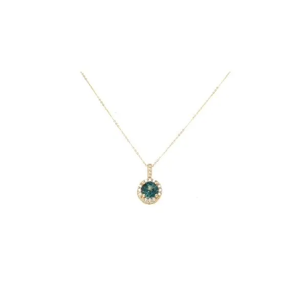 14K Yellow Gold Sapphire and Diamond Halo Pendant
