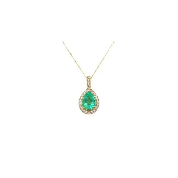 14 Karat Yellow Gold Halo Style Emerald Pendant