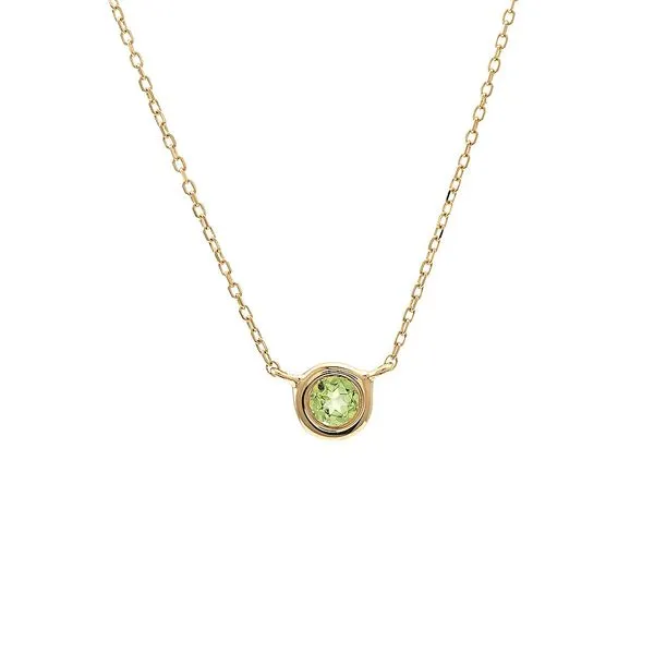 Yellow 14 Karat Bezel Set Necklace with Round Peridot