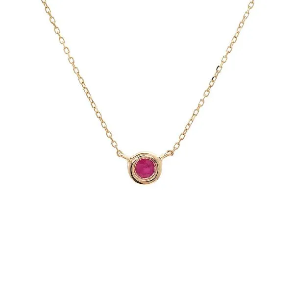 Yellow 14 Karat Bezel Set Necklace with Round Ruby Lee Ann's Fine Jewelry Russellville, AR