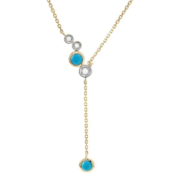 Yellow 14 Karat Necklace with Round Turquoises and Diamonds Lee Ann's Fine Jewelry Russellville, AR