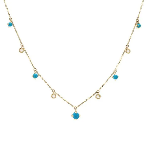 Yellow 14 Karat Necklace with Round Turquoises and Diamonds Lee Ann's Fine Jewelry Russellville, AR