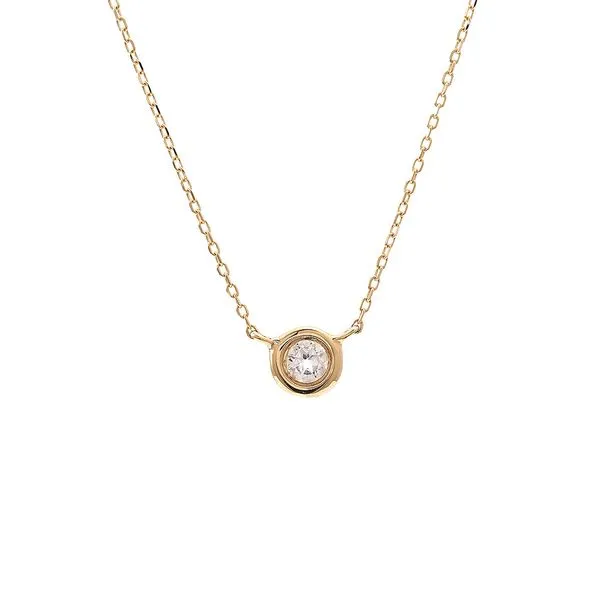 Yellow 14 Karat Bezel Necklace with Round White Topaz