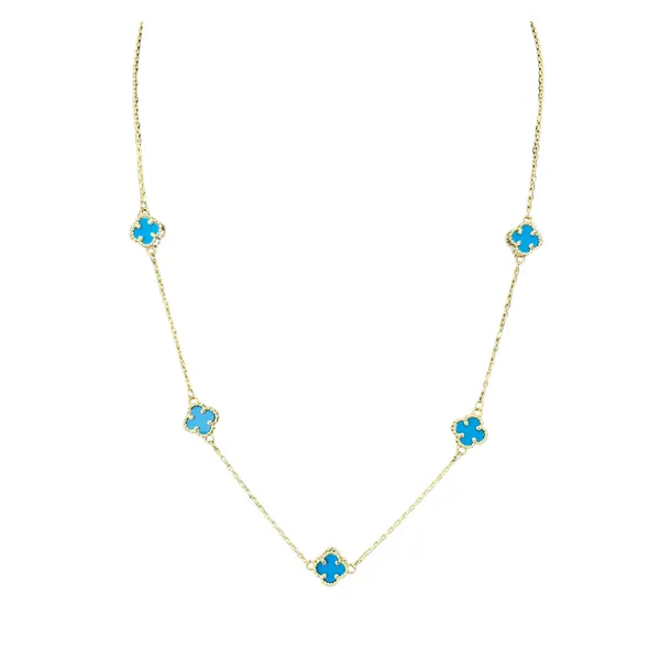 Yellow 14 Karat Clover Turquoise Necklace Lee Ann's Fine Jewelry Russellville, AR