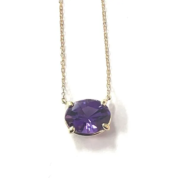 Yellow 14 Karat Necklace with Oval Amethyst
