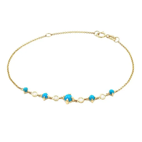 Yellow 14 Karat Turquoise and Diamond Bracelet
