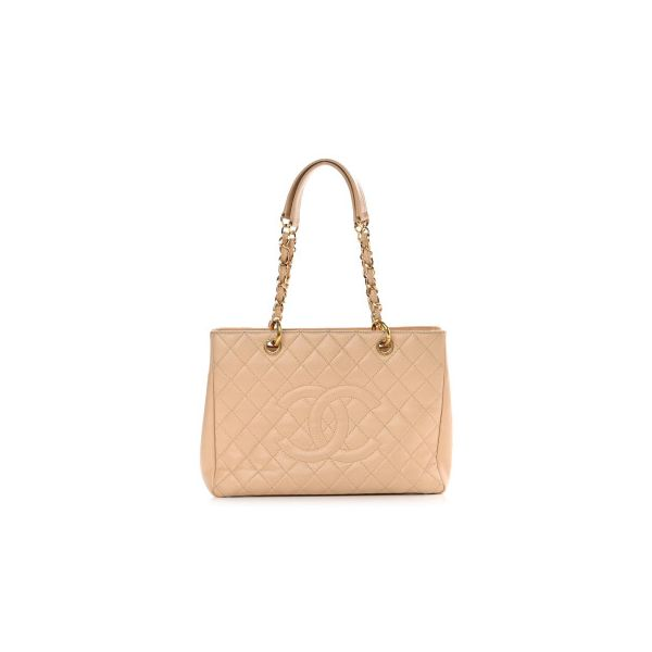 Chanel Beige Clair Quilted Caviar Leather Grand Shopping Tote Bag