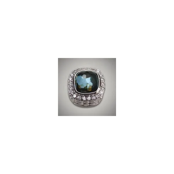 Sterling Silver Cushion Natural Doublet Slide with CZ Acc...