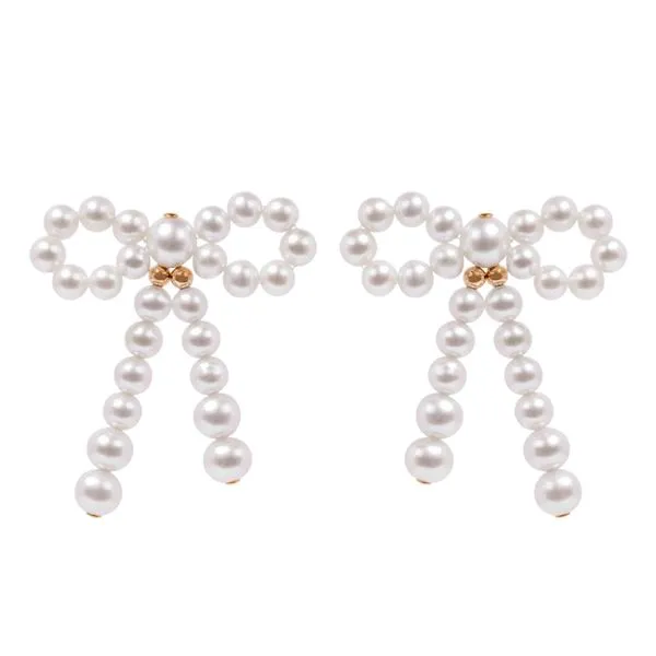 Yellow 14 Karat Pearl Bow Earrings