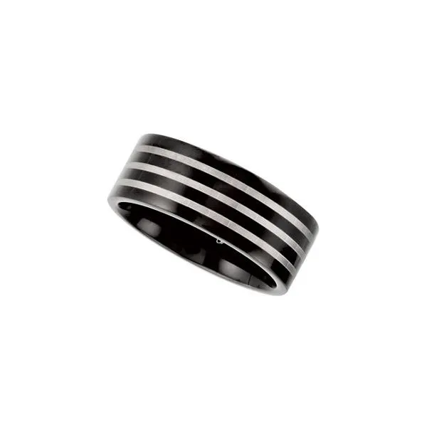 Men's Polished Black Titanium Polished Grey Laser Flat Wedding Band Lee Ann's Fine Jewelry Russellville, AR