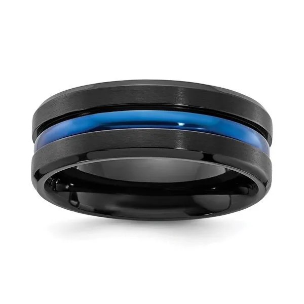 Chisel Black Titanium Brushed with Polished Blue IP-plated Center 8mm Band Lee Ann's Fine Jewelry Russellville, AR
