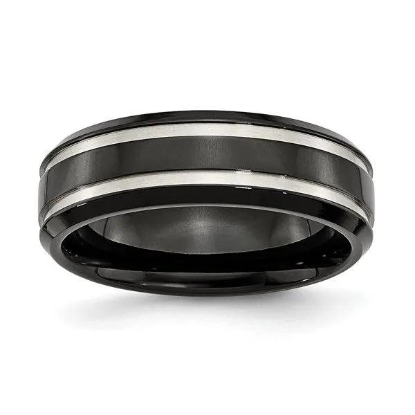 Chisel Titanium Brushed and Polished Black IP-plated 7mm Grooved Band Lee Ann's Fine Jewelry Russellville, AR