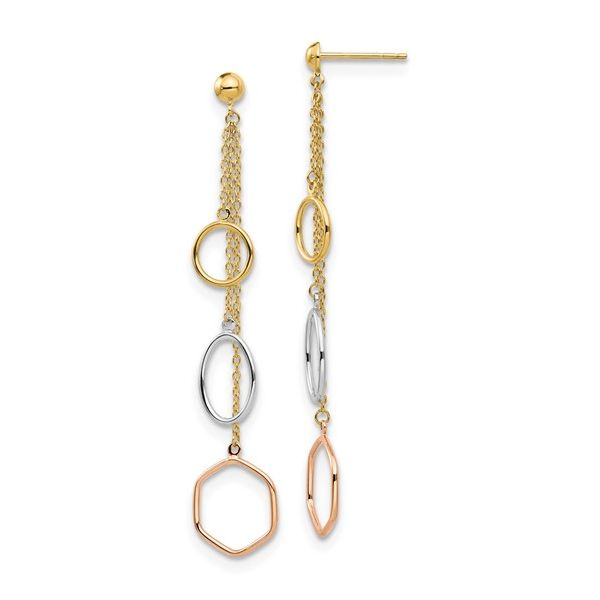 Leslie's 14K Tri-color Polished Post Dangle Earrings Lee Ann's Fine Jewelry Russellville, AR