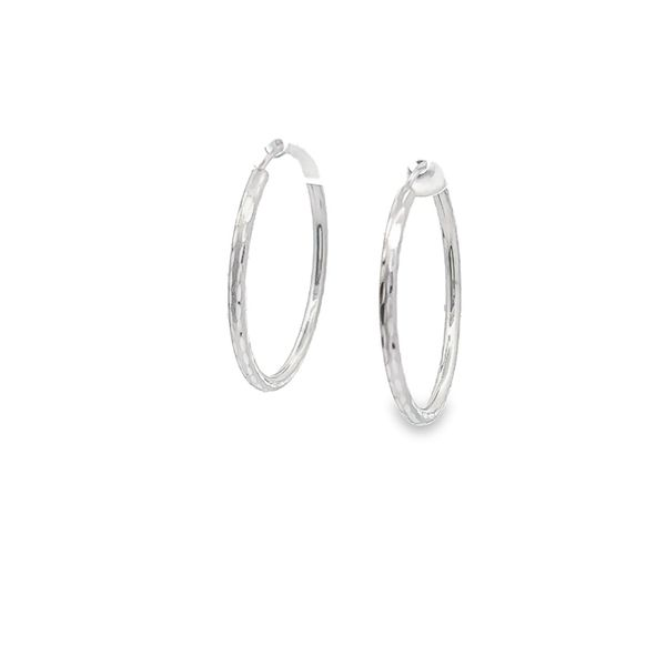 Lady's White 14 Karat 1" Endless Hoop Textured Earrings Lee Ann's Fine Jewelry Russellville, AR