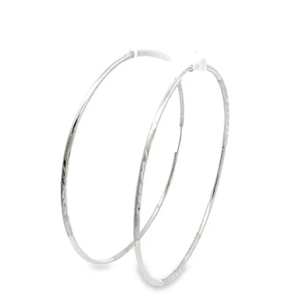 Lady's White 14 Karat 2.25" Textured Endless Hoop Earrings Lee Ann's Fine Jewelry Russellville, AR