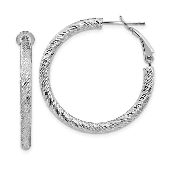 Lady's White 14 Karat 4X33mm Twist Diamond Cut Hoop Earrings Lee Ann's Fine Jewelry Russellville, AR