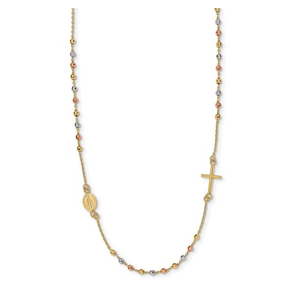 Leslie's 14K Tri-color Sideways Cross Beaded Rosary Style Necklace Lee Ann's Fine Jewelry Russellville, AR