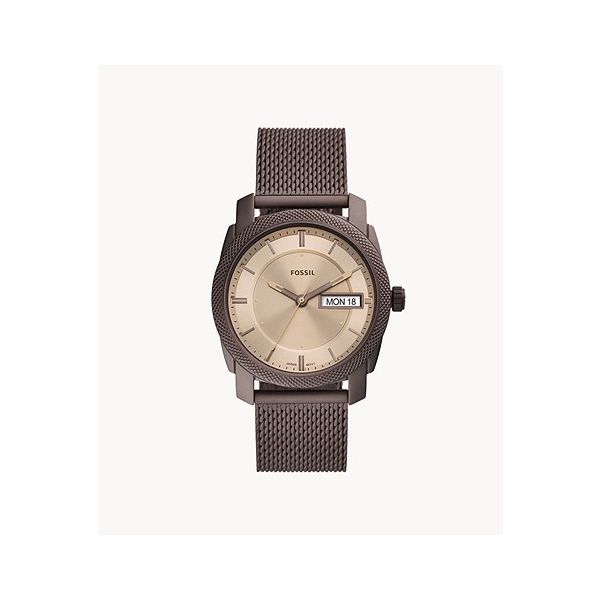 Men's Fossil Machine Three-Hand Day-Date Brown Stainless Steel Mesh Watch Lee Ann's Fine Jewelry Russellville, AR