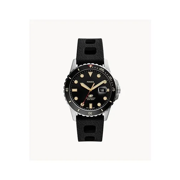 Men's Fossil Blue Three-Hand Date Black Silicone Watch Lee Ann's Fine Jewelry Russellville, AR