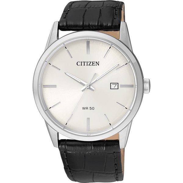 Men's Citizen Silver Tone and Black Stainless Steel Leather Strap Watch Lee Ann's Fine Jewelry Russellville, AR