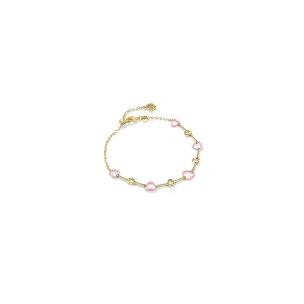 Haisley Heart Gold Plated Delicate Chain Bracelet with Pink Pearlescent Enamel Lee Ann's Fine Jewelry Russellville, AR