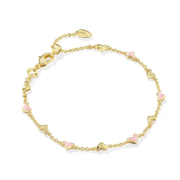 Haven Gold Plated Delicate Chain Bracelet with Pink Enamel Hearts Lee Ann's Fine Jewelry Russellville, AR