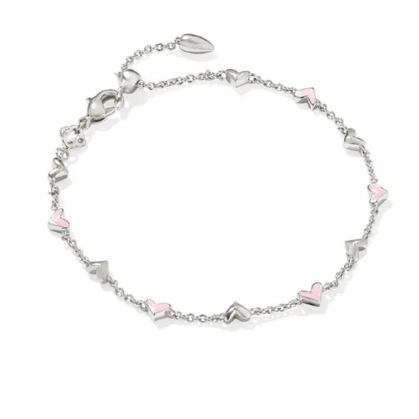 Haven Rhodium Delicate Chain Pink Enamel Hearts Bracelet Lee Ann's Fine Jewelry Russellville, AR