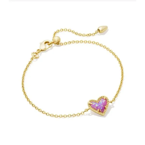 Ari Heart Gold Plated Delicate Chain Bracelet with Bubblegum Pink Opal Lee Ann's Fine Jewelry Russellville, AR