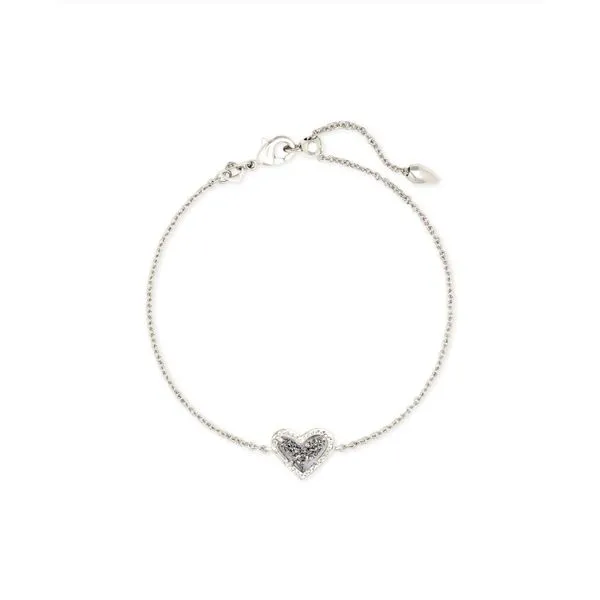 Ari Heart Rhodium Plated Delicate Chain Bracelet with Platinum Drusy Lee Ann's Fine Jewelry Russellville, AR