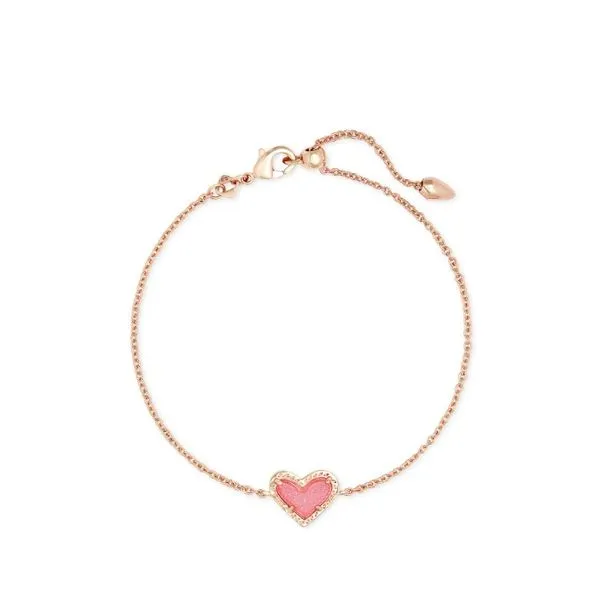 Ari Heart Rose Plated Delicate Chain Bracelet with Light Pink Drusy Lee Ann's Fine Jewelry Russellville, AR