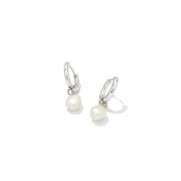 Kendra Scott White Pearl Rhodium Huggie Earrings Lee Ann's Fine Jewelry Russellville, AR